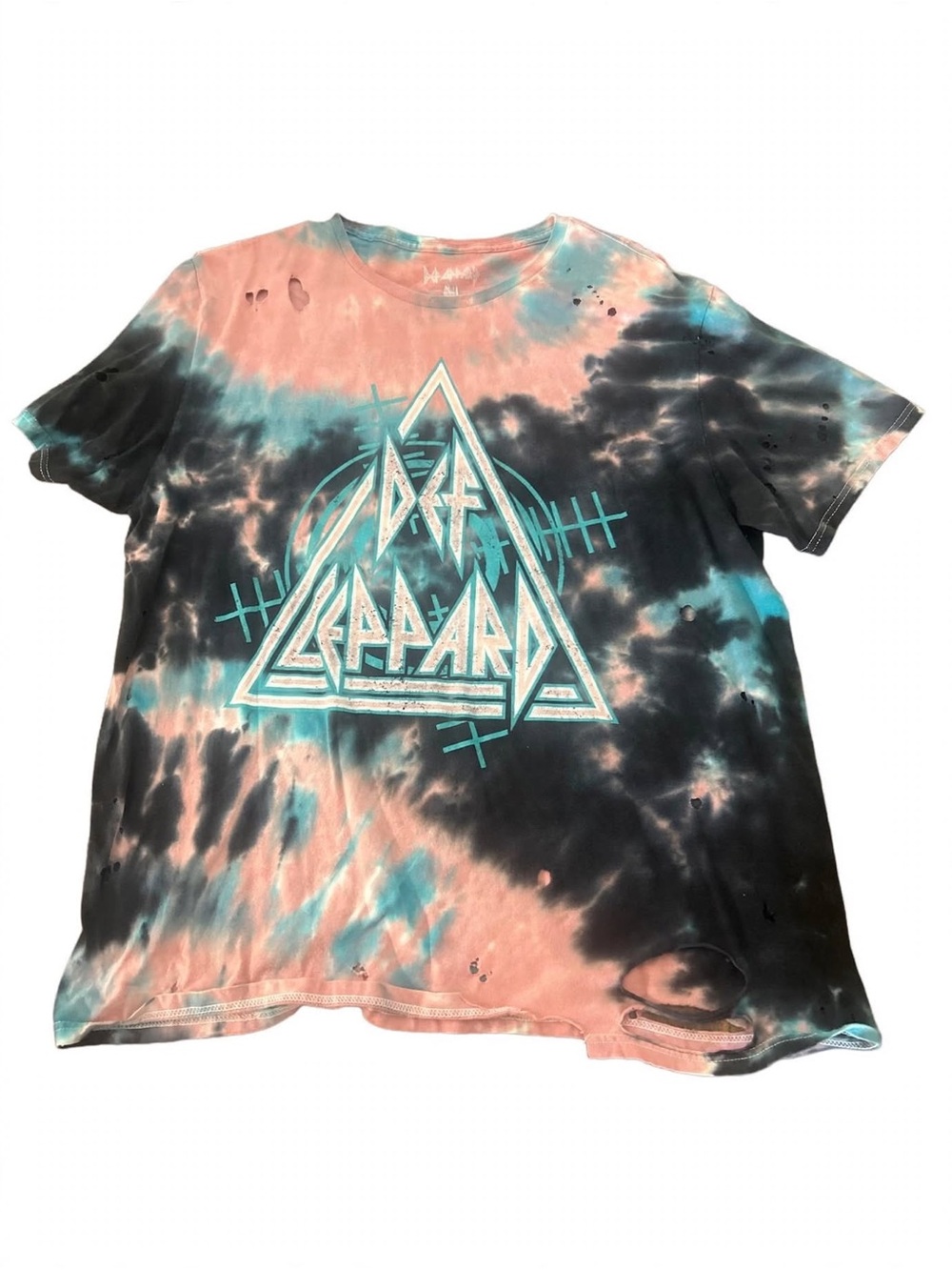 Def Leppard Tie-Dye Short Sleeve Tee in Pink, Black & Teal